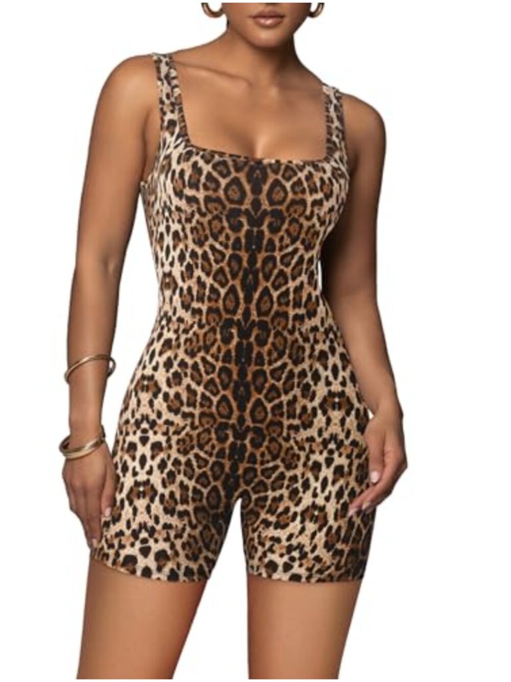 Sleeveless Bodycon Romper Square Neck Stretchy Short Jumpsuit for Women